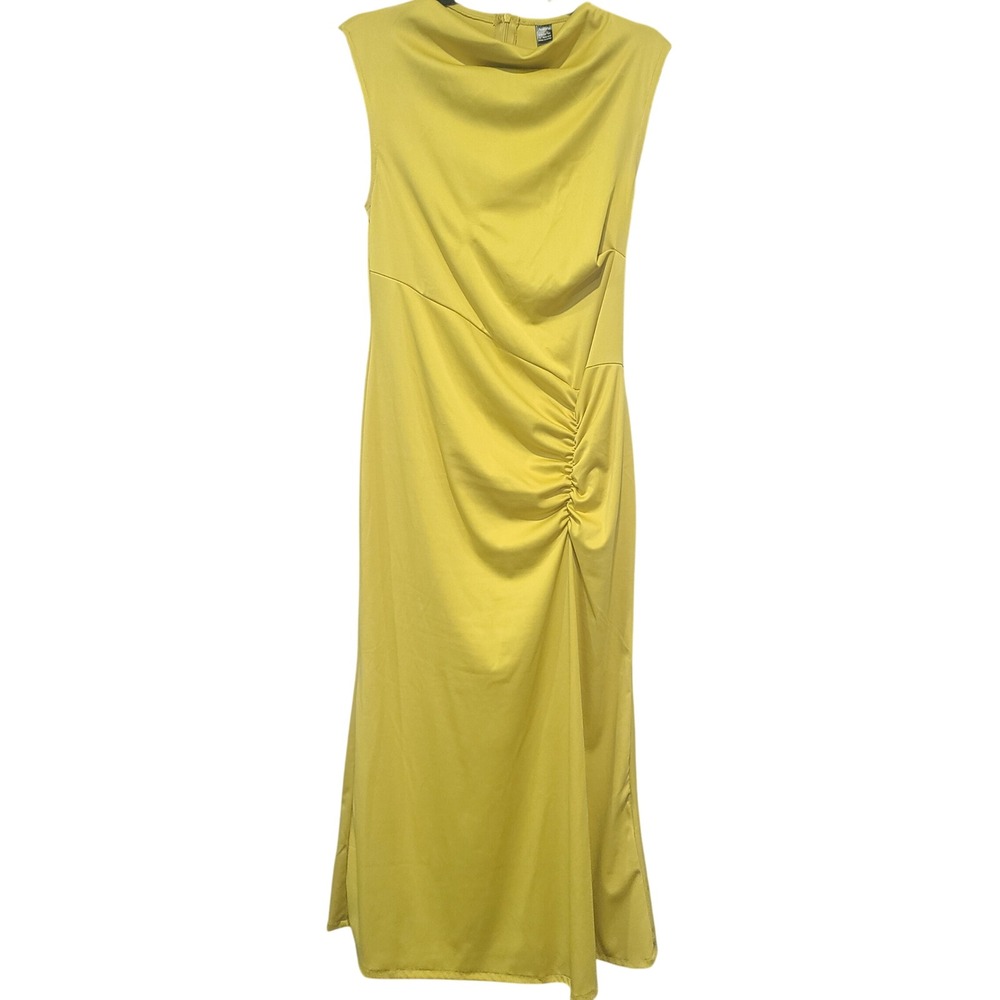 Aveloria Chartreuse Yellow Ruched Sleeveless Maxi Dress Size 8/10 Large